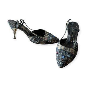 Vintage 1950s Herbert Levine Plaid Rhinestone Slingback Pumps Size 7½ M